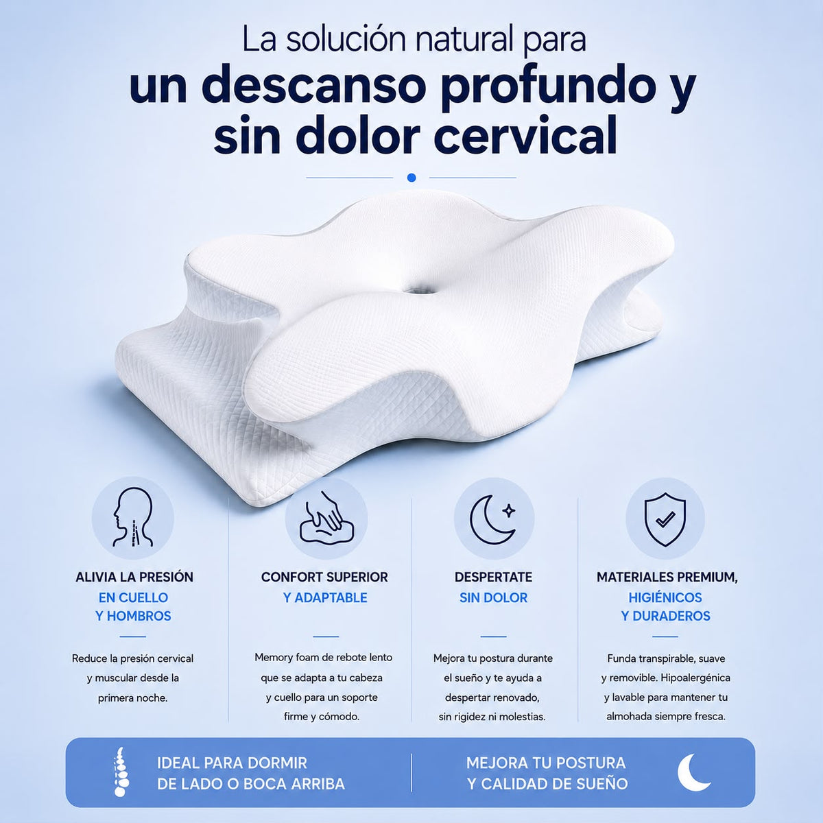 Almohada Cervical Ergonómica Memory Foam Kaiva