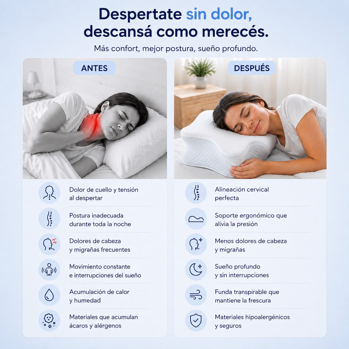 Almohada Cervical Ergonómica Memory Foam Kaiva